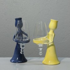 Francis Dumelié pair of yellow & blue ceramic wine glass doors France 20th century