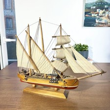 Maquette Goélette en Bois – Modèle Vintage Circa 1970 – Navire XIXe Voilier