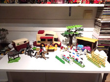 PLAYMOBIL LOT 4074 / CAMPING CAR REMORQUE CHEVAUX VINTAGE ÉQUITATION COURSE OBST