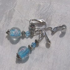 CLIPS / BOUCLES D'OREILLES ARGENTÉES TOUPIES SWAROVSKI "NUAGE AZUR" sans nickel