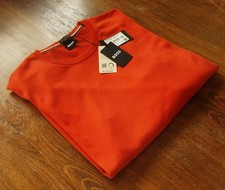 Pull homme HUGO BOSS taille M col rond en laine vierge orange NEUF