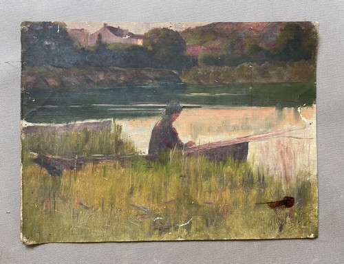 Pêcheur huile sur toile - huile,