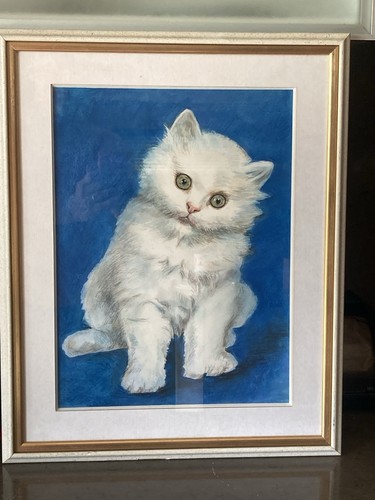 Tableau ancien pastel chaton - pastel,