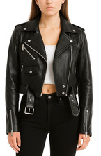 Women’s Cropped Black Biker Leather Jacket – Stylish Genuine Leather Moto Jacket