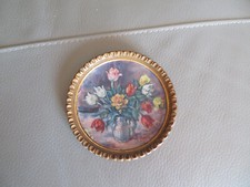 old small painting tulip bouquet in its gilded wooden frame signed