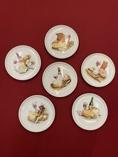 6 Antique Pillivuyt France Porcelain Decorated Cheese Plates