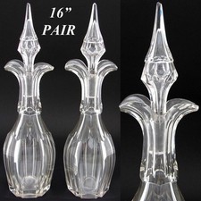 Huge Antique Napoleon III or Earlier Deeply Wheel Cut Crystal 16" Decanter PAIR