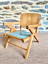 Chaise enfant moderniste MCM en hêtre - pieds compas - années 50 
