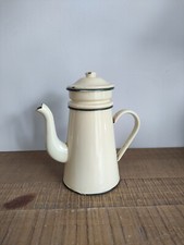 Antique Pale Yellow Green Enamel Sheet Coffee Maker with Filter - VINTAGE