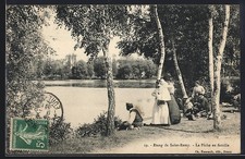 Old postcard Étang de Saint-Remy, La Pêche en famille 