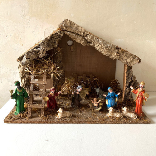 Ancienne crèche noël - noël, bois