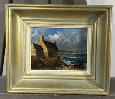 Antique oil on canvas signed: house by the sea Brittany Finistère?