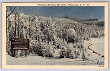 Whiteface Mountain Ski Center Sign, Sno Cat Road, Wilmington NY, 1949 Postcard