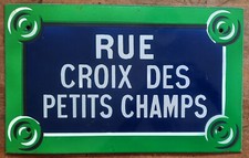 Antique enamel plaque RUE CROIX DES PETITS CHAMPS Paris pub loft bar 40x25cm