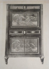OLD BEAUTIFUL ENGRAVING 19 centuries SECRETARY ART FURNITURE era LOUIS XVI