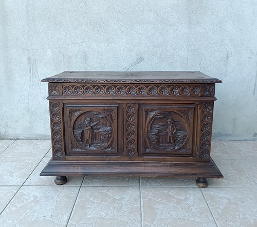 Coffre breton bois sculpté - bois,
