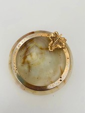 Antique Onyx Marble Ashtray - Gilded Brass Claw Foot - Vintage Decorative Object