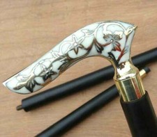 Canne de bâton de marche à poignée en laiton antique de style victorien de...