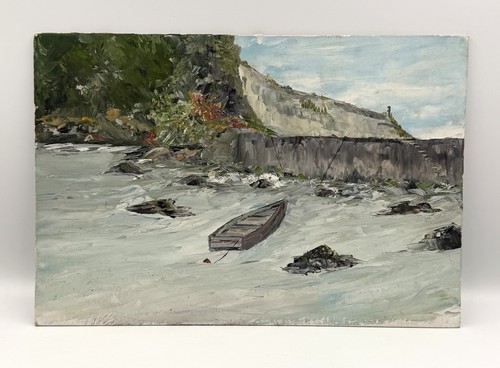 Huile sur carton barque bord - sur,