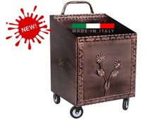 Chariot Porte-Bois Porte-Pellet Fer Forgé Pour Pellet Bois 42x37x72 CM Cuivre