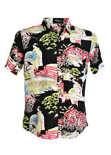 Chemise hawaienne homme noire motifs asiatiques et géishas - GL BOUTIK
