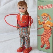Hula Hoop Girl 1950s Tin & Resin Boxed Rare Japan Made Used