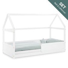Cadre de Lit D'Enfant 90x200 cm Lit Cabane Montessori Bébé Barriere Homestyle4u