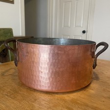 Vintage Tin Lined Copper Stock Pot France Hammered 