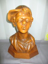ANCIEN STATUE EN BOIS BUSTE DE