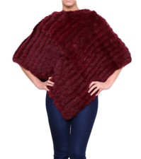 Poncho,cape en fourrure lapin, couleur Bordeaux