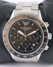 Casual Armani Men Chronograph Black Dial 'Date' Working Wristwatch Steel Band