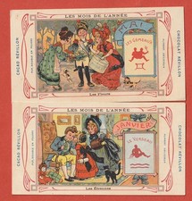 2 CHROMOS - REVILLON CHOCOLATE - MONTHS OF THE YEAR - GEMAUX AND AQUARIS