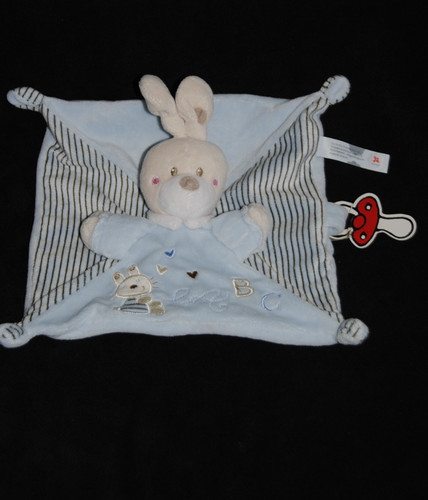 Doudou lapin plat bleu abc - bleu,