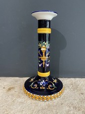Lamp base candle holder antique earthenware by GIEN Renaissance model blue