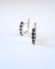 Boucles d'oreille saphir noir argent 925 / or blanc type créoles