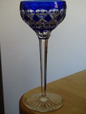 VAL ST LAMBERT 1 ANTIQUE GLASS WINE ROEMER CRYSTAL CUT DOUBLE COLOR BLUE
