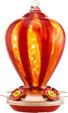 Hummingbird Feeder for Outdoors, Hand Blown Glass, 34 Ounces, Containing Ant Moa