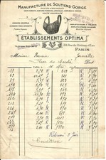 1935 Paris. Rare Optima Invoice.Bra Manufacture.