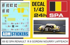 69 82 DECAL 1/43 24H SPA 1969 82 RENAULT R8 GORDINI NOURRY LAFFEACH