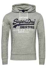 Superdry Hoodie Overhead Long Sleeve Pullover Vintage Logo Hoody Grey Marl Blue
