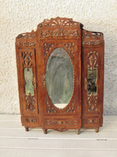 DOLL SHOWCASE CABINET, ANTIQUE EBENISTE VENEER FOLK ART