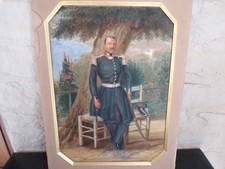 Antique 19th Century Watercolor Man in Military Dress Second Empire