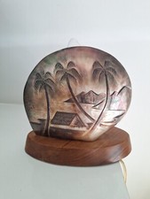 Handmade Shells & Wood Bedside Table Lamp. Pacific Islands Decor
