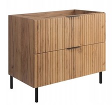 Meuble sous-lavabo sur pied FLOW 80 cm façade rainurée chêne avec plateau