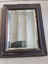 Ancien Miroir Mercure Biseauté Cadre Bois 25.5 X 19.5 Cm 