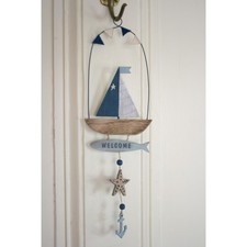 Enseigne Welcome bateau,poisson, bois et métal, neuve, 35x12cm, déco marine