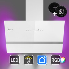 Hotte aspirante cuisine 80cm Hotte Murale Inclinées acier inoxydable verre blanc