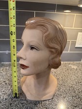 Art Deco Mannequin Head Antique Store Hat Display 15” Chalkware Plaster