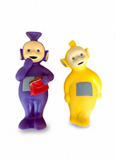 Teletubbies Tinky Winky Laa-Laa Lot de 2 figurines jouet de bain vinyle vintage