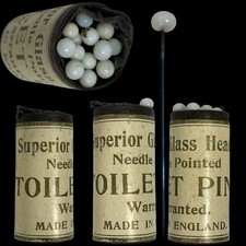 Antique Superior Glass Headed Needle Point Toilet Pins Tube England Made